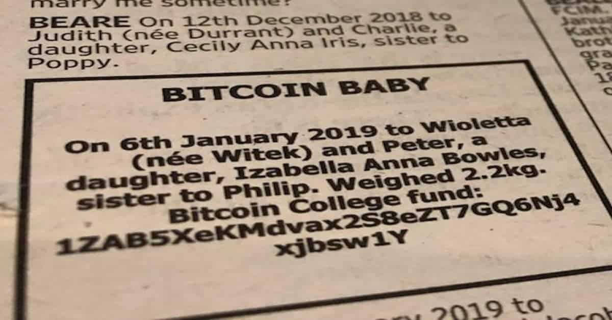 Advertentie Bitcoin Baby met Bitcoin Wallet